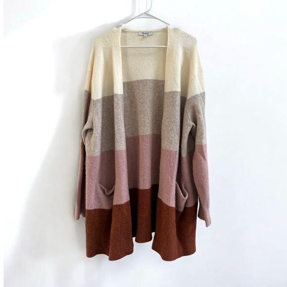 Madewell Wool Alpaca Color Block Cardigan Mauve Ivory size XL - Picture 3 of 11